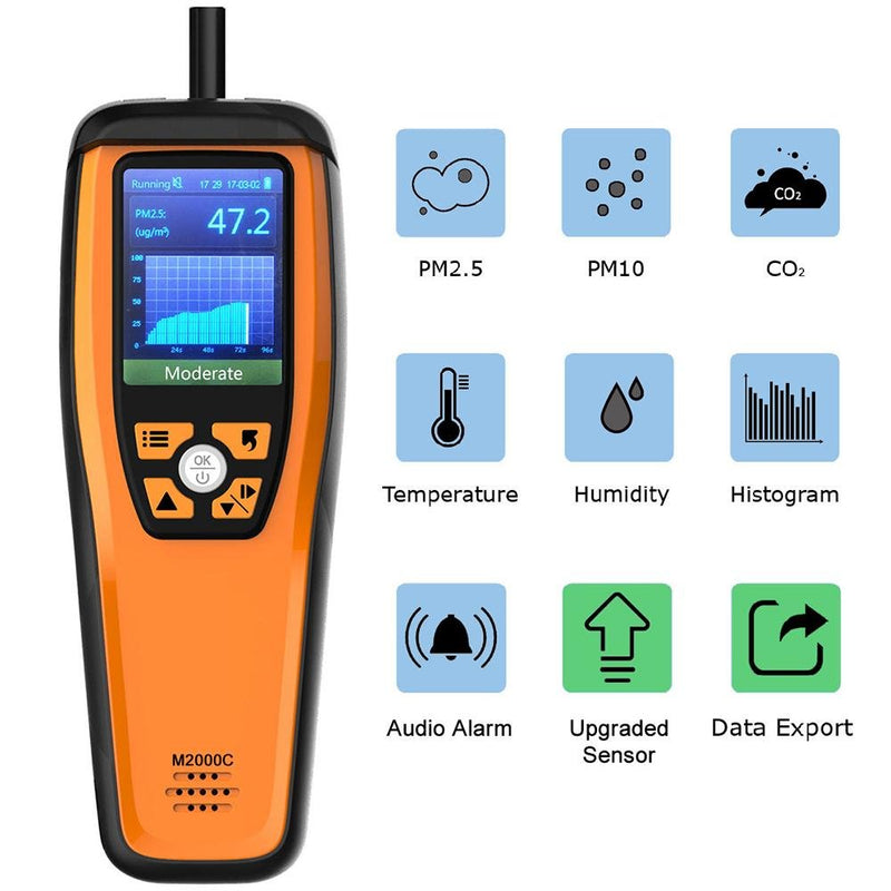 Temtop M2000C 2nd Generation Portable CO2 Detector Monitor Air Quality CO2 PM2.5 PM10 Export Data - Elitech Technology, Inc.